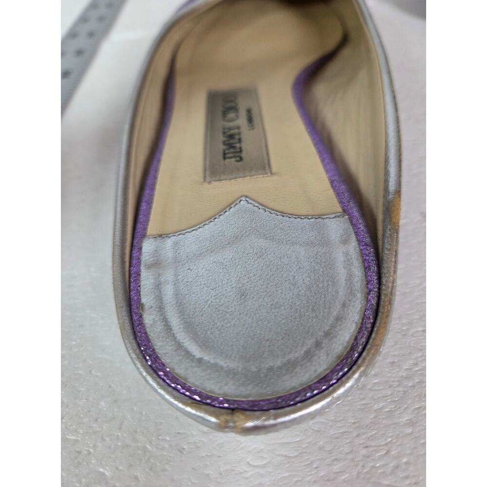 Jimmy Choo Slip On Backless Flats Silver Sparkle Designer 37 1/2 Floral Metalic - Picture 11 of 13